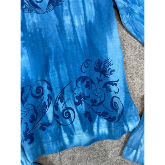 Yogi Shirt Womens Top Medium Blue Tie Dye OM Symbol Boho Hippie Festival Y2K - Picture 6 of 9
